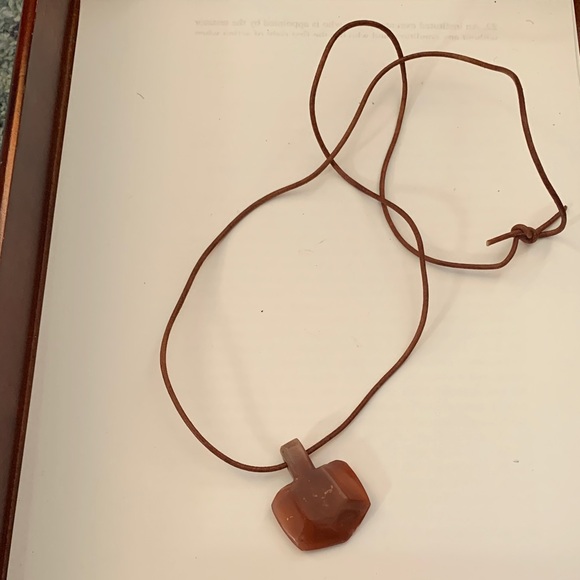 Handmade Jewelry - Boho red hand carved agate pendant on leather 30” cord